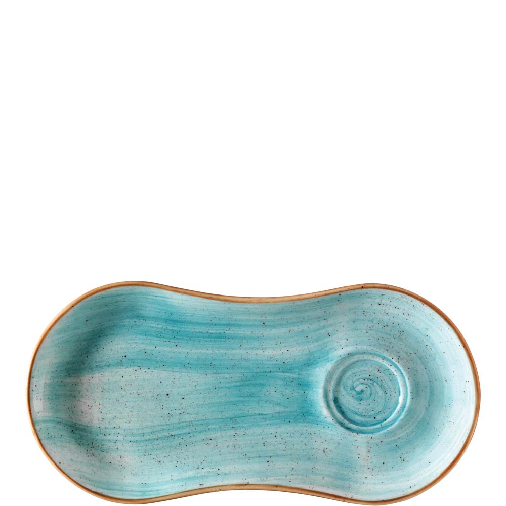 Blaues, organisches Keramiktablett, oval.