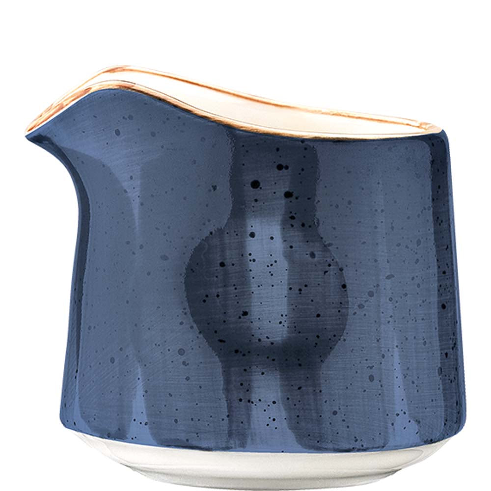 Blauer Keramikkrug mit Ausguss.