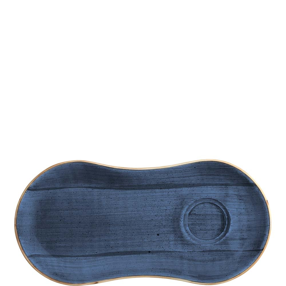 Blauer Teller mit goldener Umrandung.
