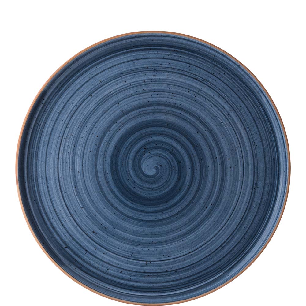 Blauer, spiralförmiger, runder Teller.