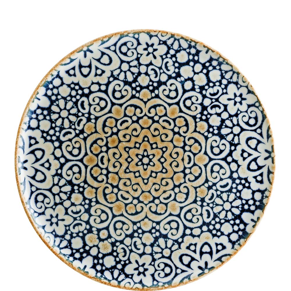 Teller mit blauem Muster.
