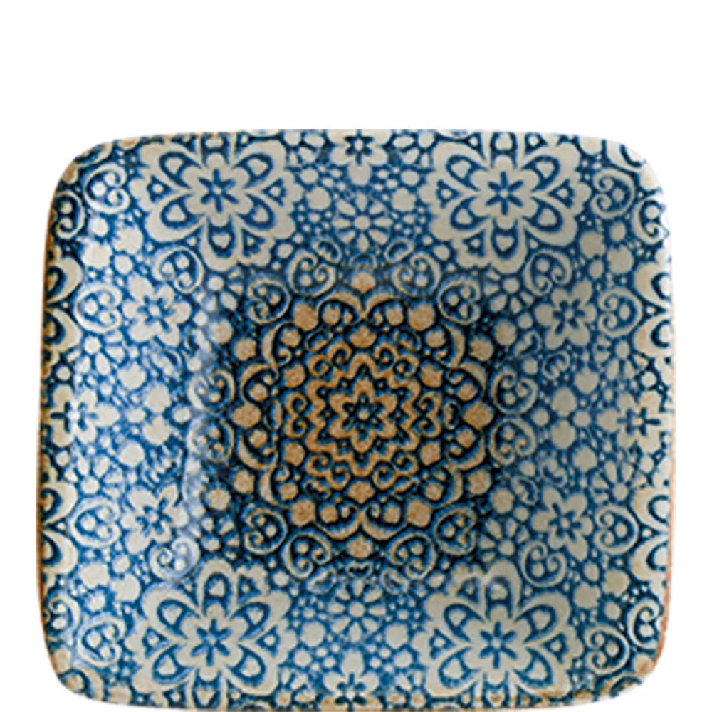 Quadratischer Teller mit Blumenmuster.
