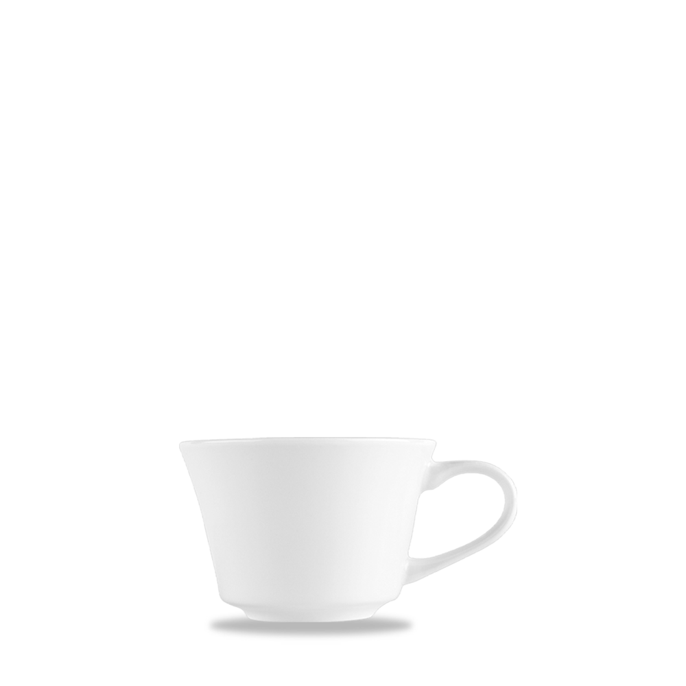 Weiße Tasse auf weißem Hintergrund.