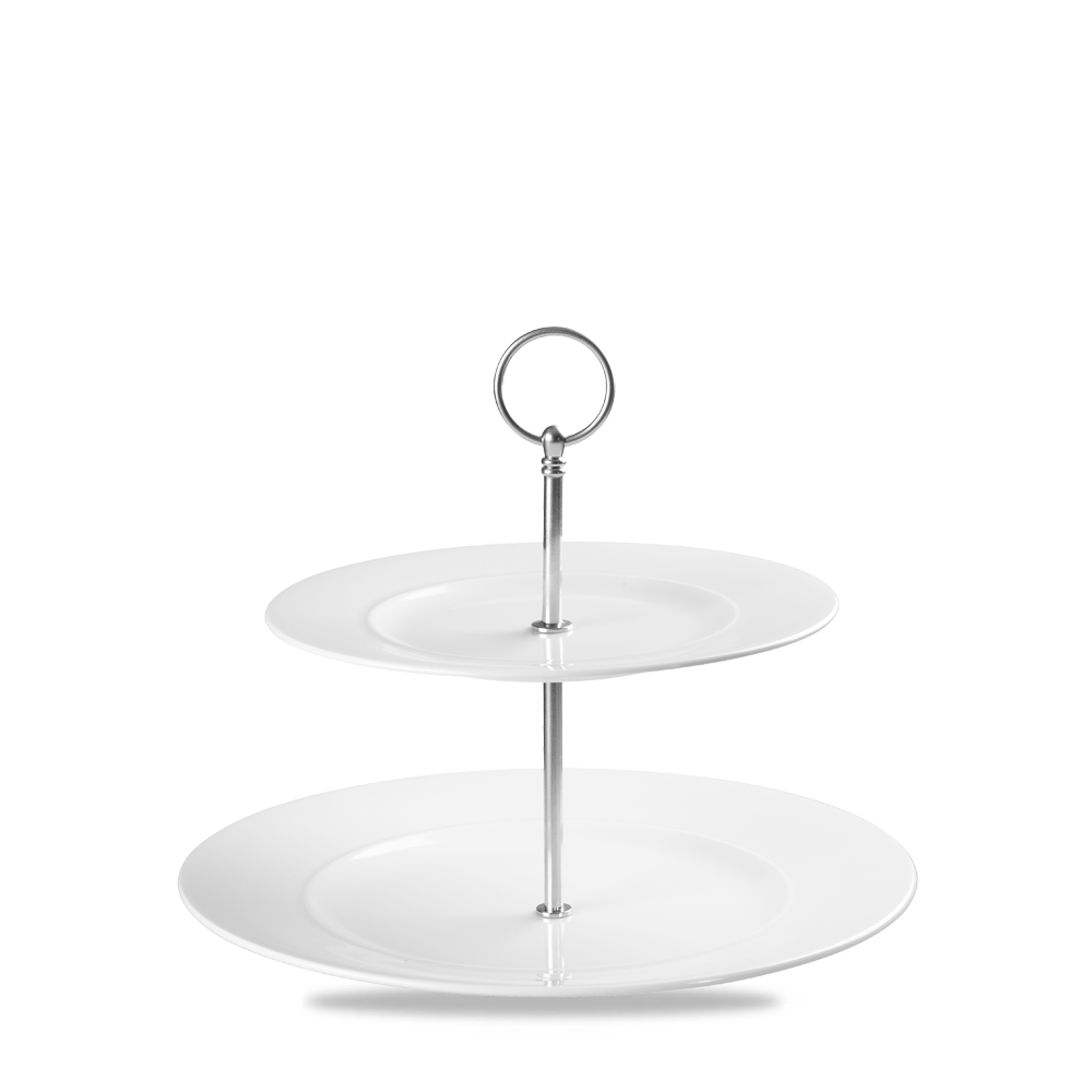 Zweistöckige Etagere aus Porzellan.