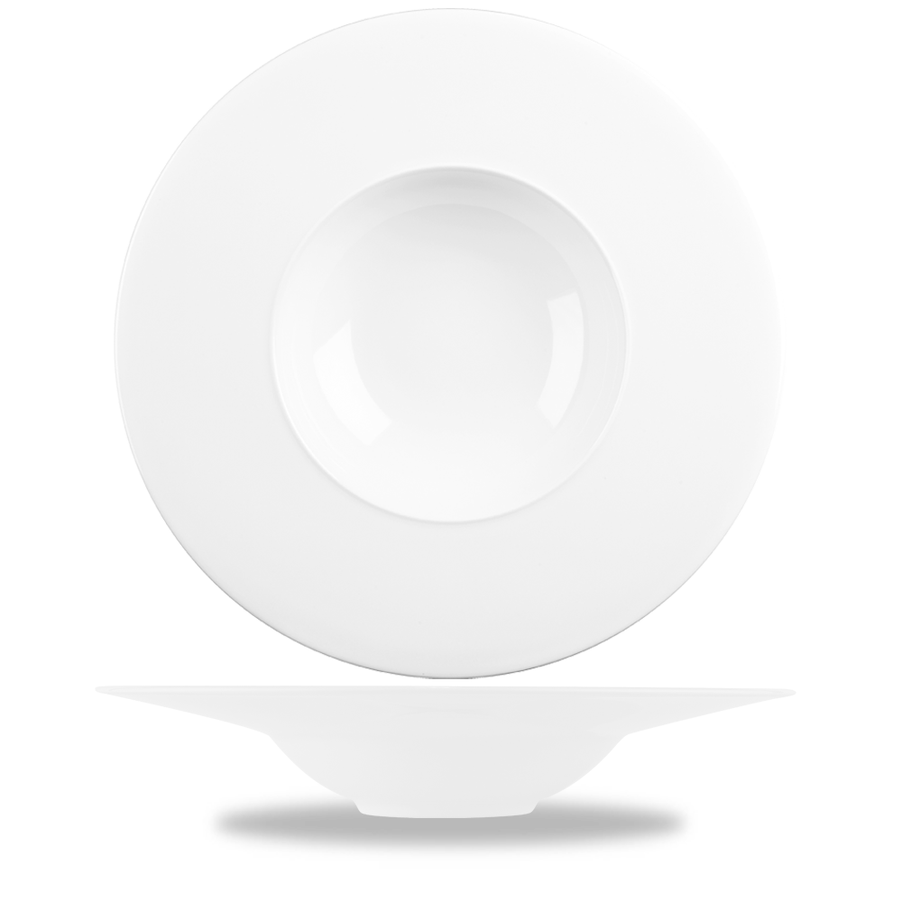 Weißer Teller mit breitem Rand.