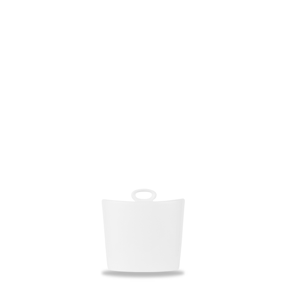 Weißer Becher auf weißem Hintergrund.