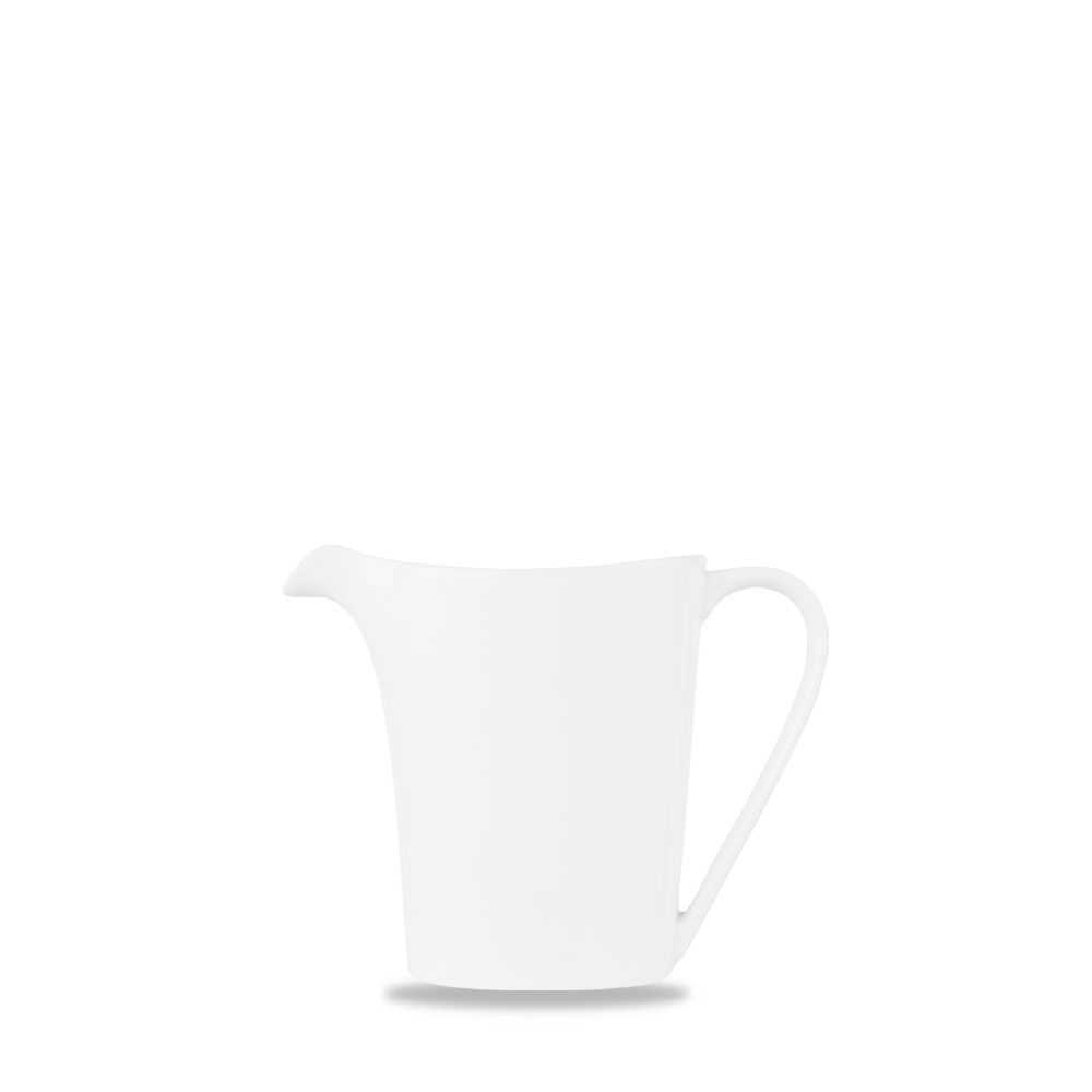 Weiße Kanne mit Henkel.