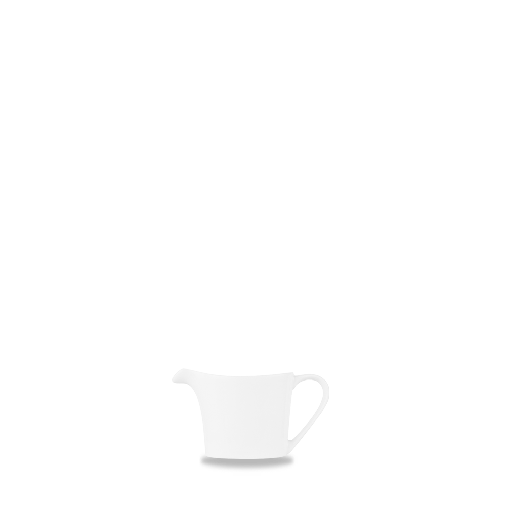 Weißer Keramik-Milchkännchen auf Weiß.