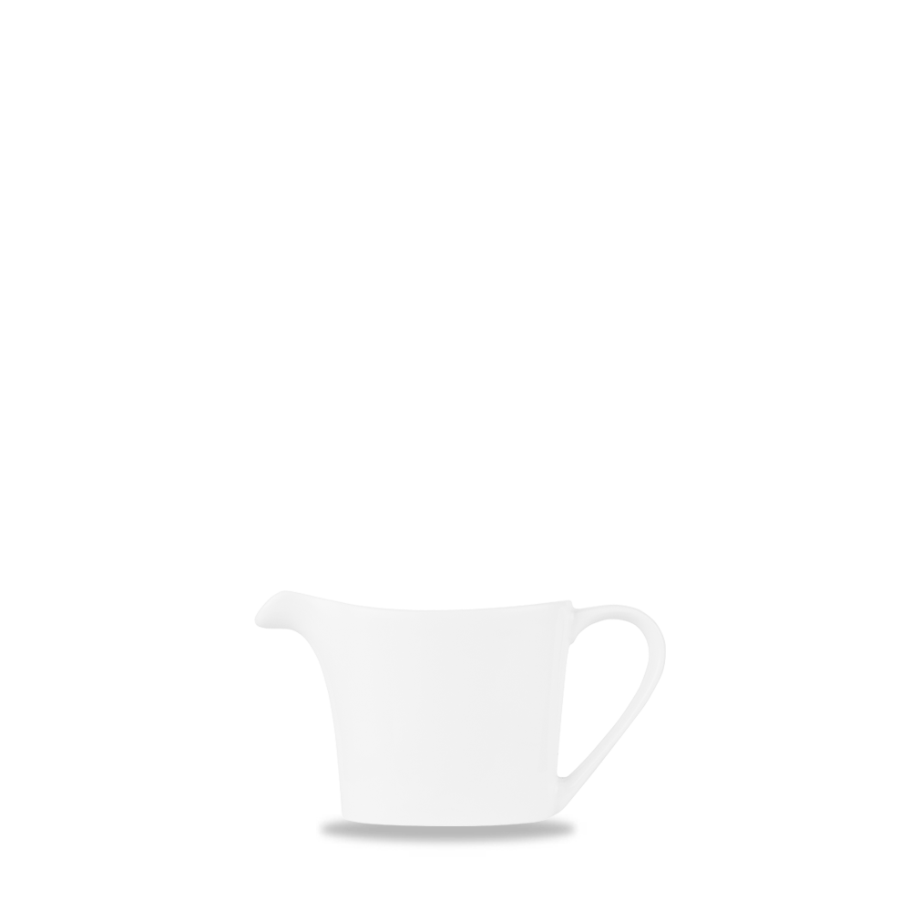 Weiße Porzellan-Milchkanne mit Henkel.