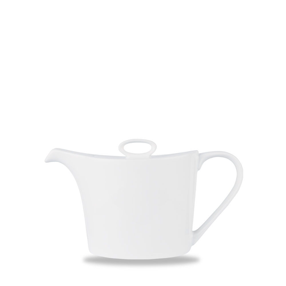 Weiße Porzellan-Teekanne mit Henkel.