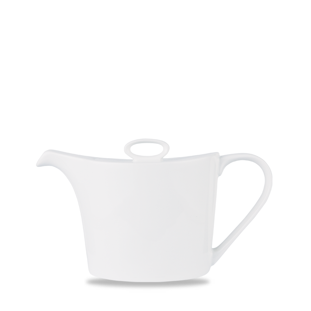 Weiße Porzellan-Teekanne mit Henkel.