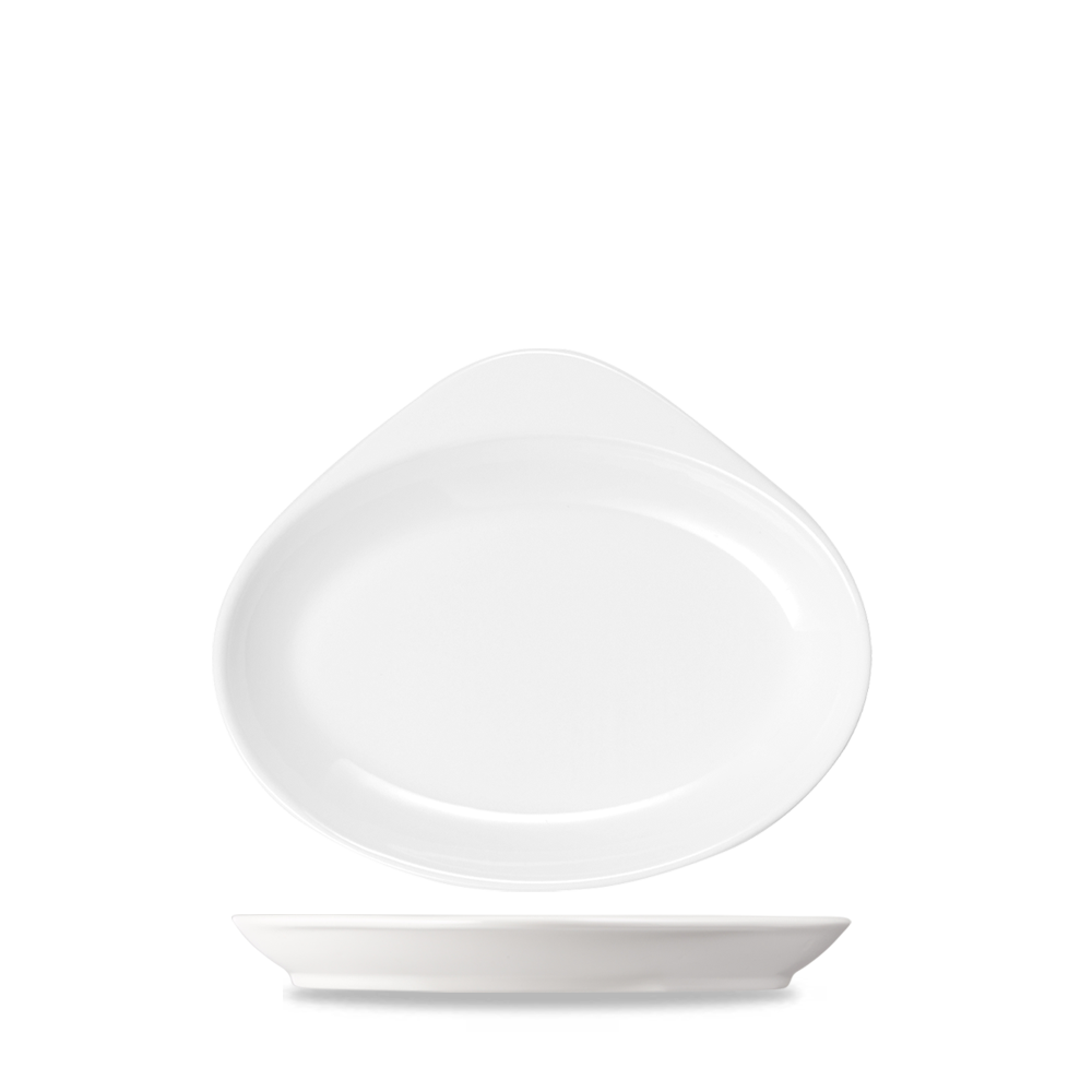 Weiße ovale Teller, minimalistisch.