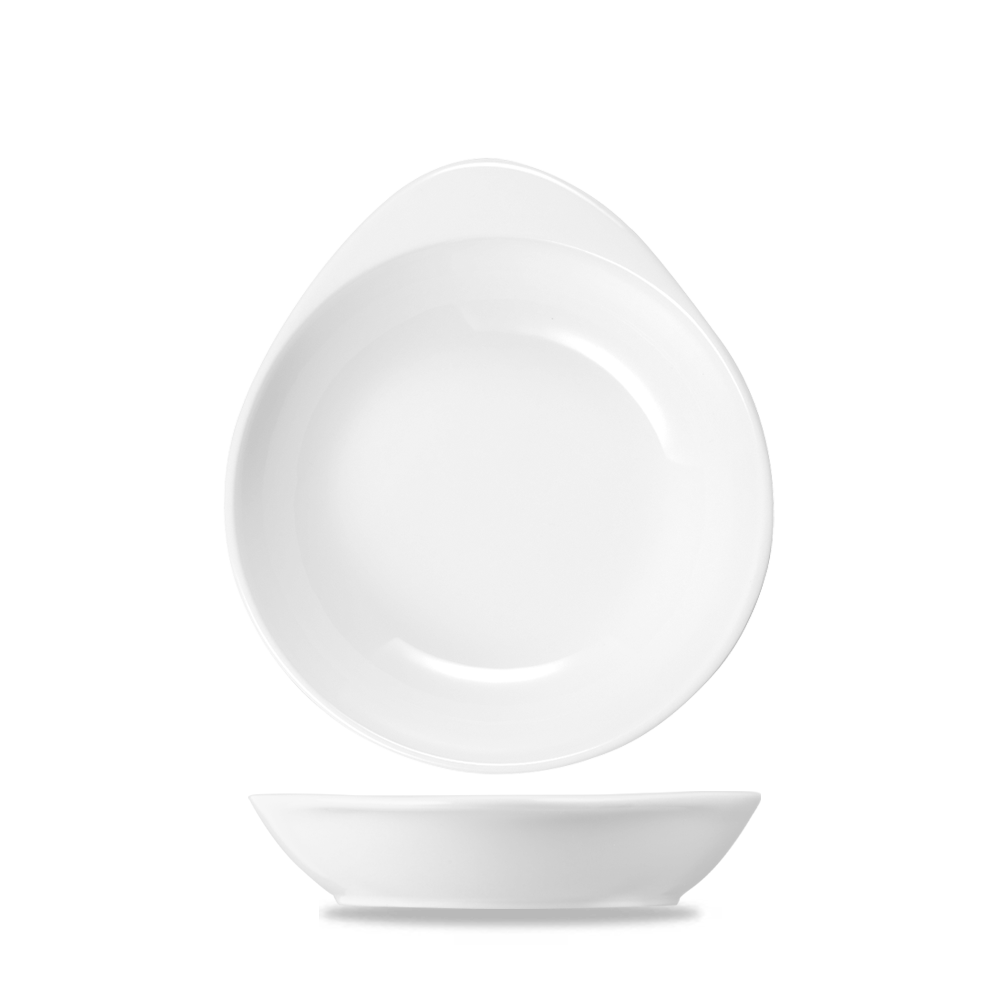 Weiße, moderne Porzellanschalen, übereinander.