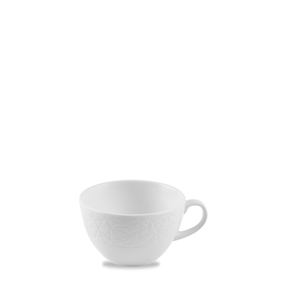 Weiße Tasse mit Muster.