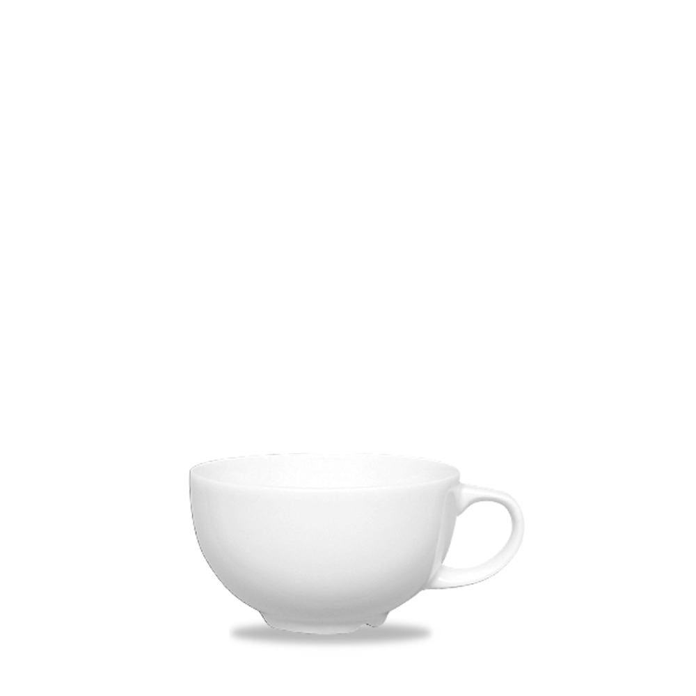 Weiße Tasse auf weißem Hintergrund.