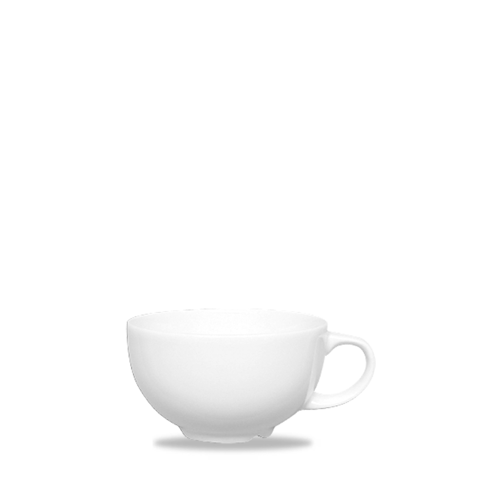 Weiße Tasse auf weißem Hintergrund.