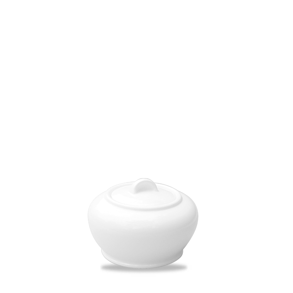 Weiße Zuckerdose mit Deckel.