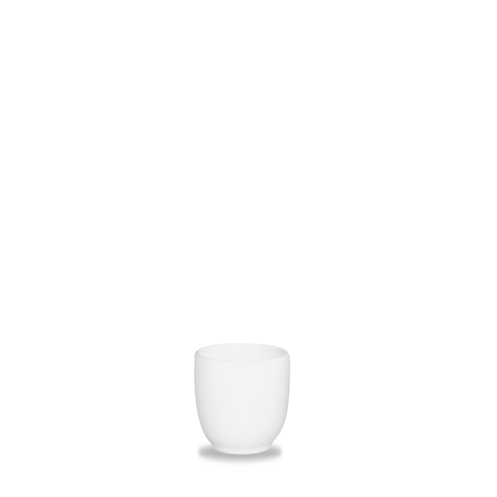 Weiße Tasse auf weißem Hintergrund.