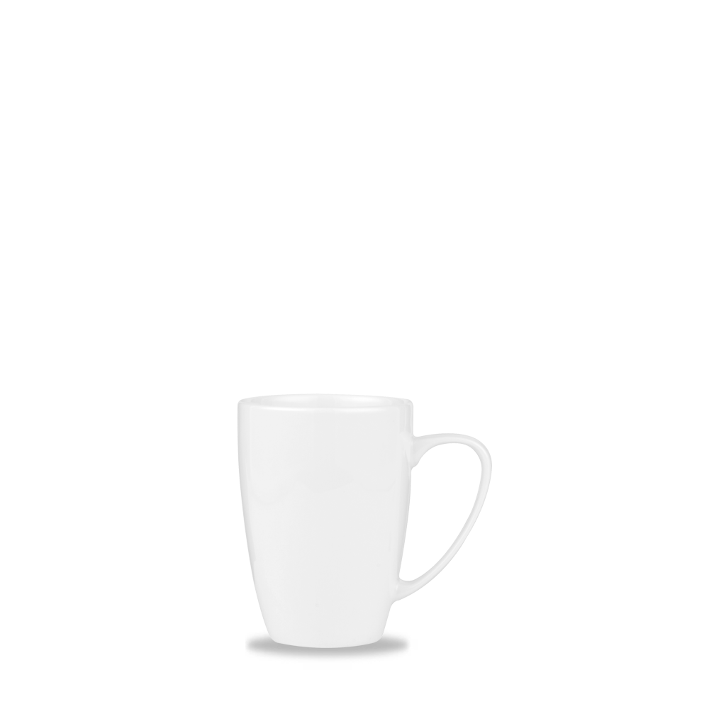 Weiße Tasse auf weißem Hintergrund.