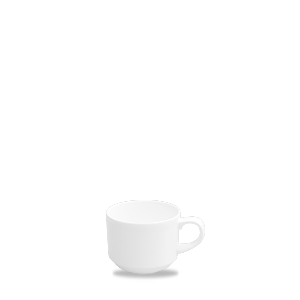 Weiße Tasse auf weißem Hintergrund.
