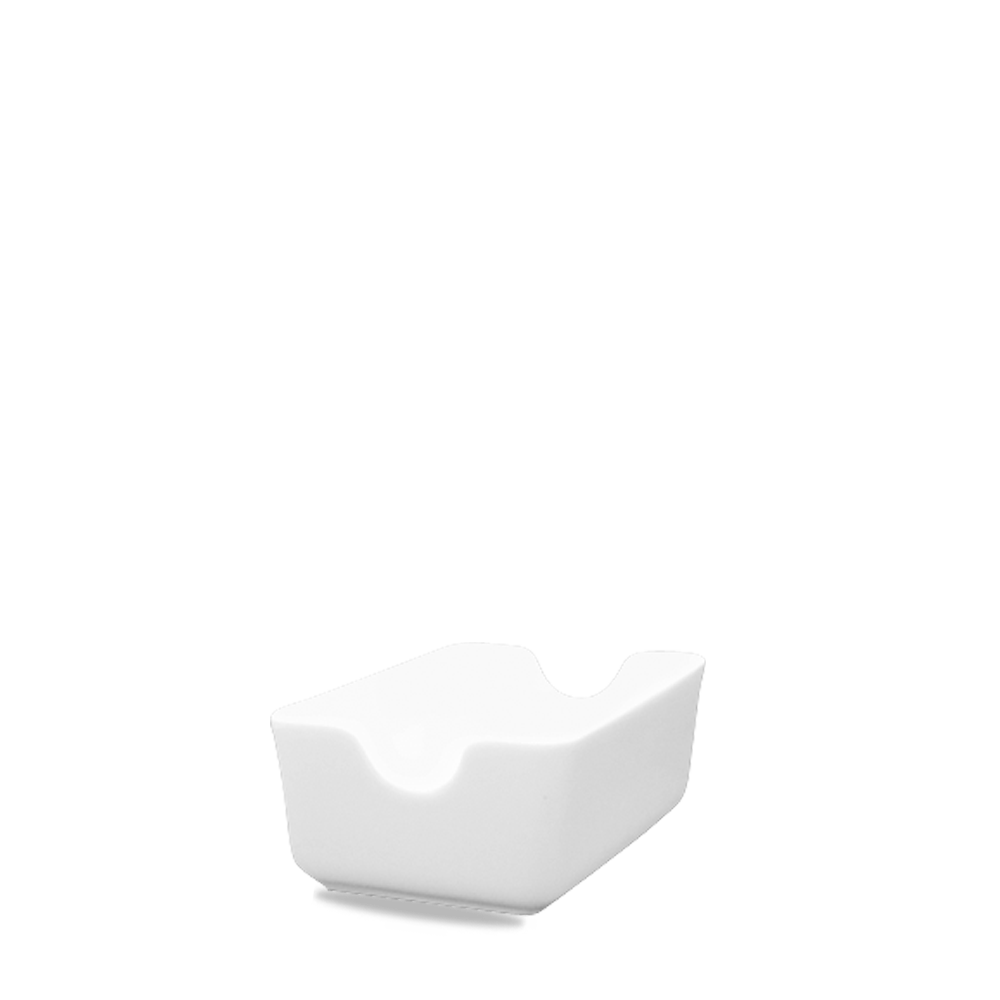 Weiße quadratische Porzellanschale.
