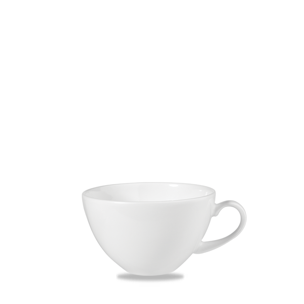 Weiße Tasse auf weißem Hintergrund.