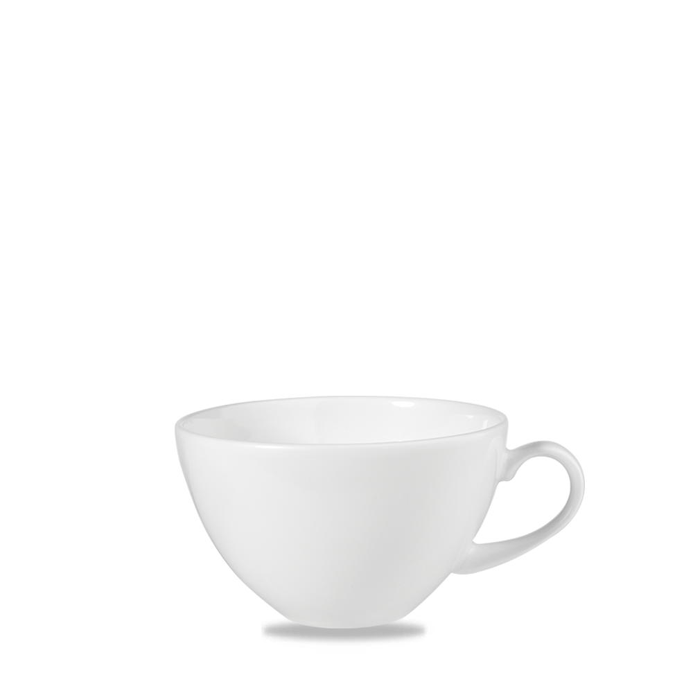 Weiße Tasse auf weißem Hintergrund.
