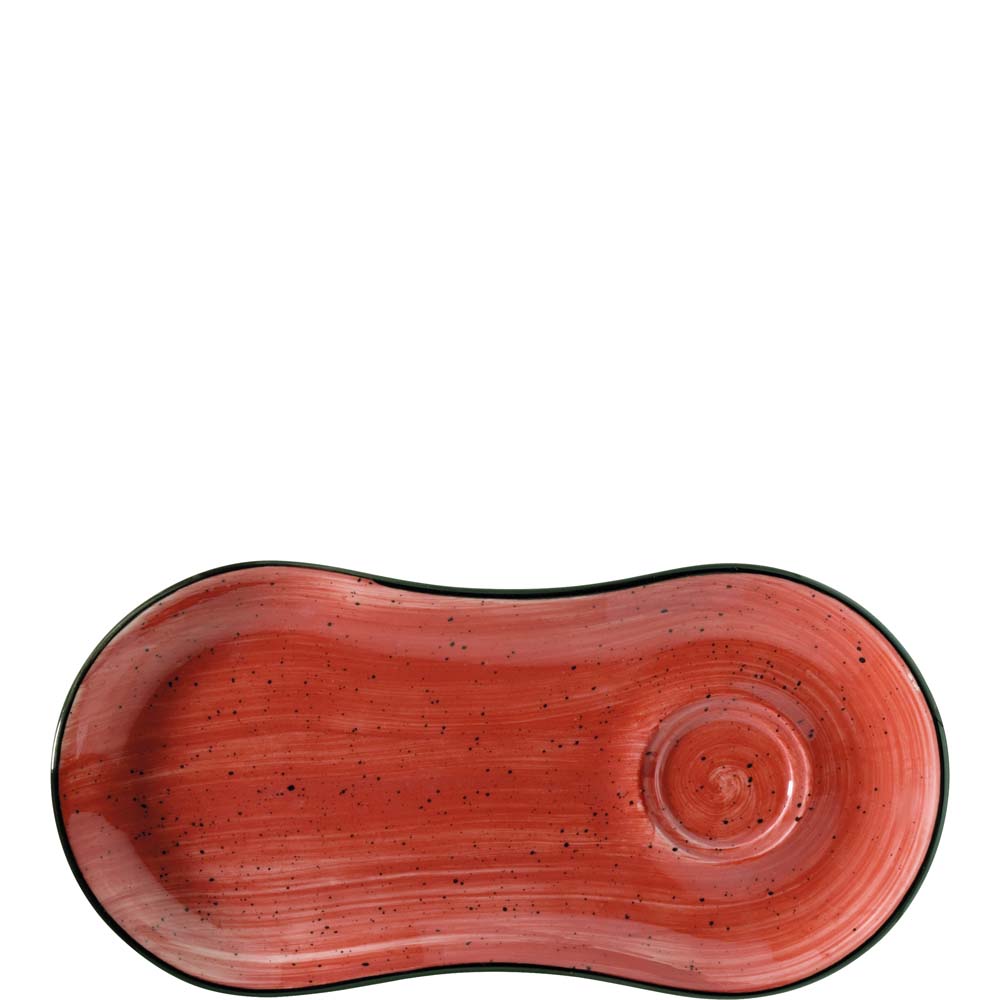 Rotes, organisches Tellerdesign, Keramik.