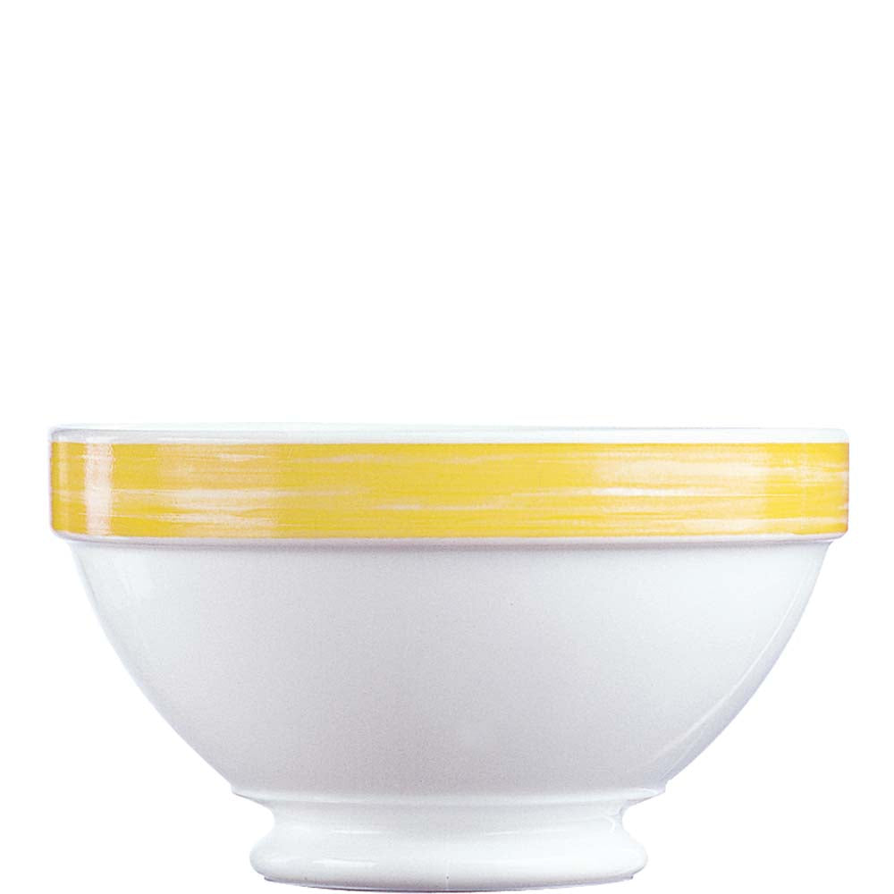 Weiße Schale mit gelbem Deckel
