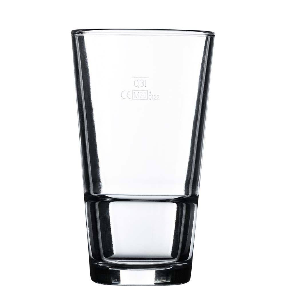 Transparentes hohes Glas mit 0,3-L-Markierung