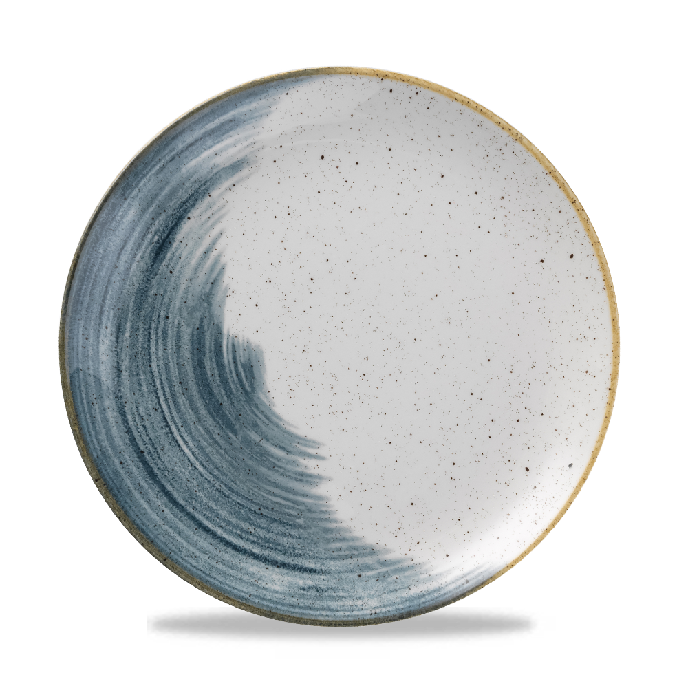 Keramikteller mit blauem Muster.