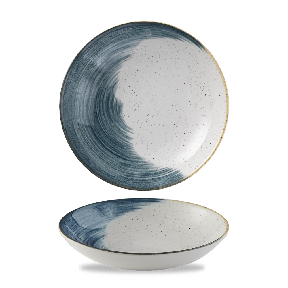 Zwei Teller mit blauem Muster.
