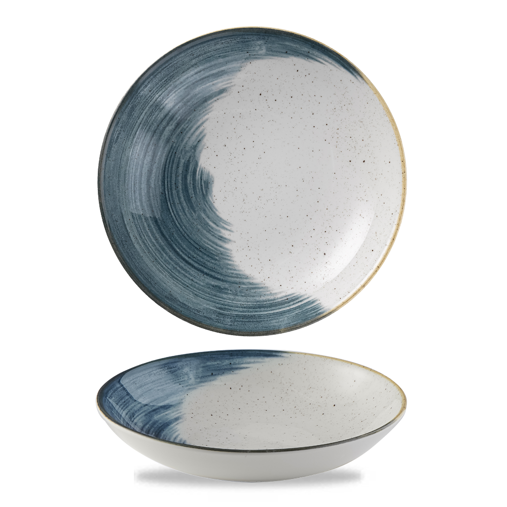 Zwei Teller mit blauem Muster.