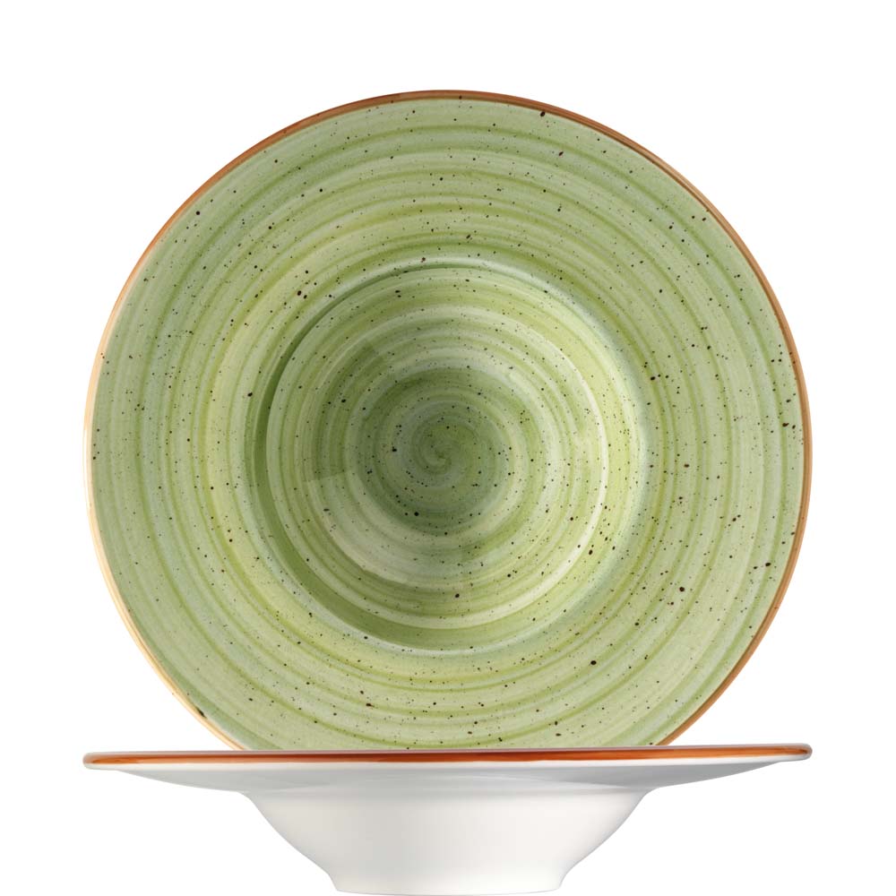 Grüner Teller mit Spiralmuster.