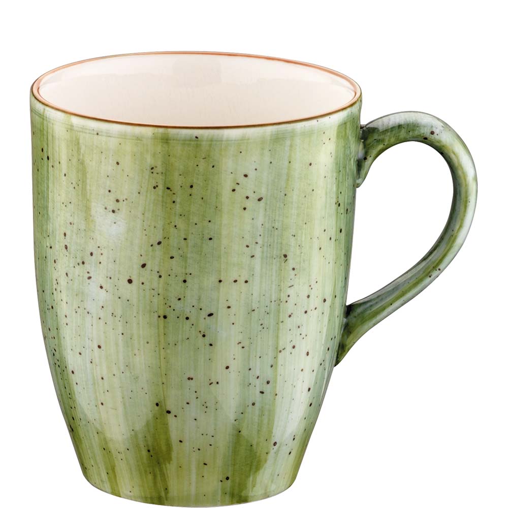 Grüne Keramiktasse mit Henkel.
