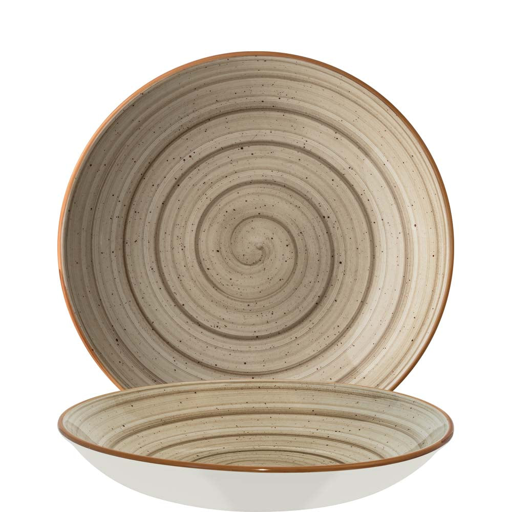Tonfarbene Teller mit Spiralmuster