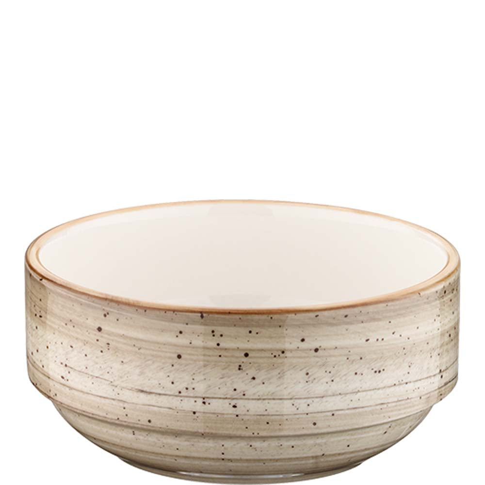 Keramikschüssel mit gesprenkeltem Design.