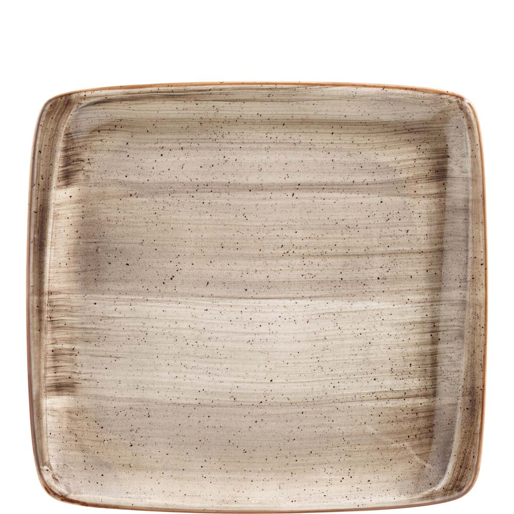 Quadratischer, rustikaler Teller, beige.