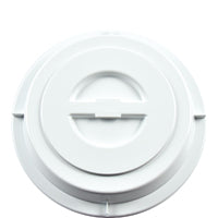 Weißer Kunststoffdeckel mit Verschluss.