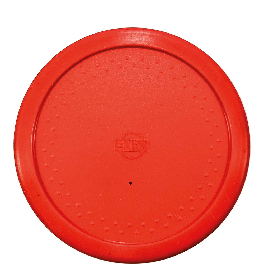 Roter runder Kunststoffdeckel, Euro-Logo.