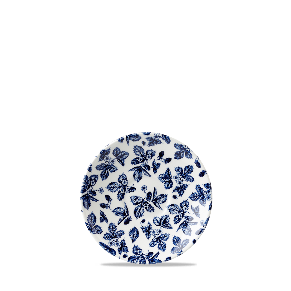 Teller mit blauem Blattmuster.