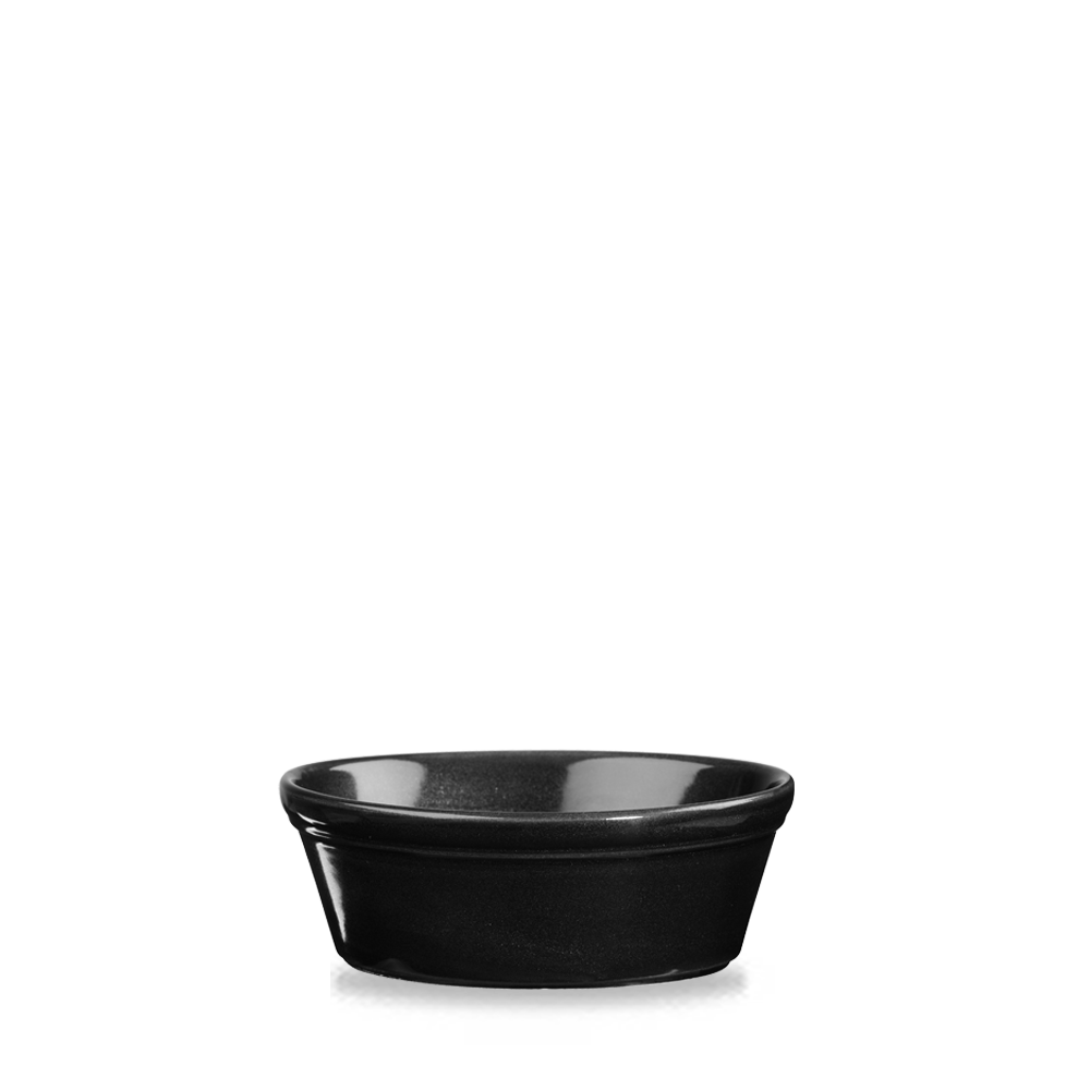 Schwarze Schale auf weißem Hintergrund.