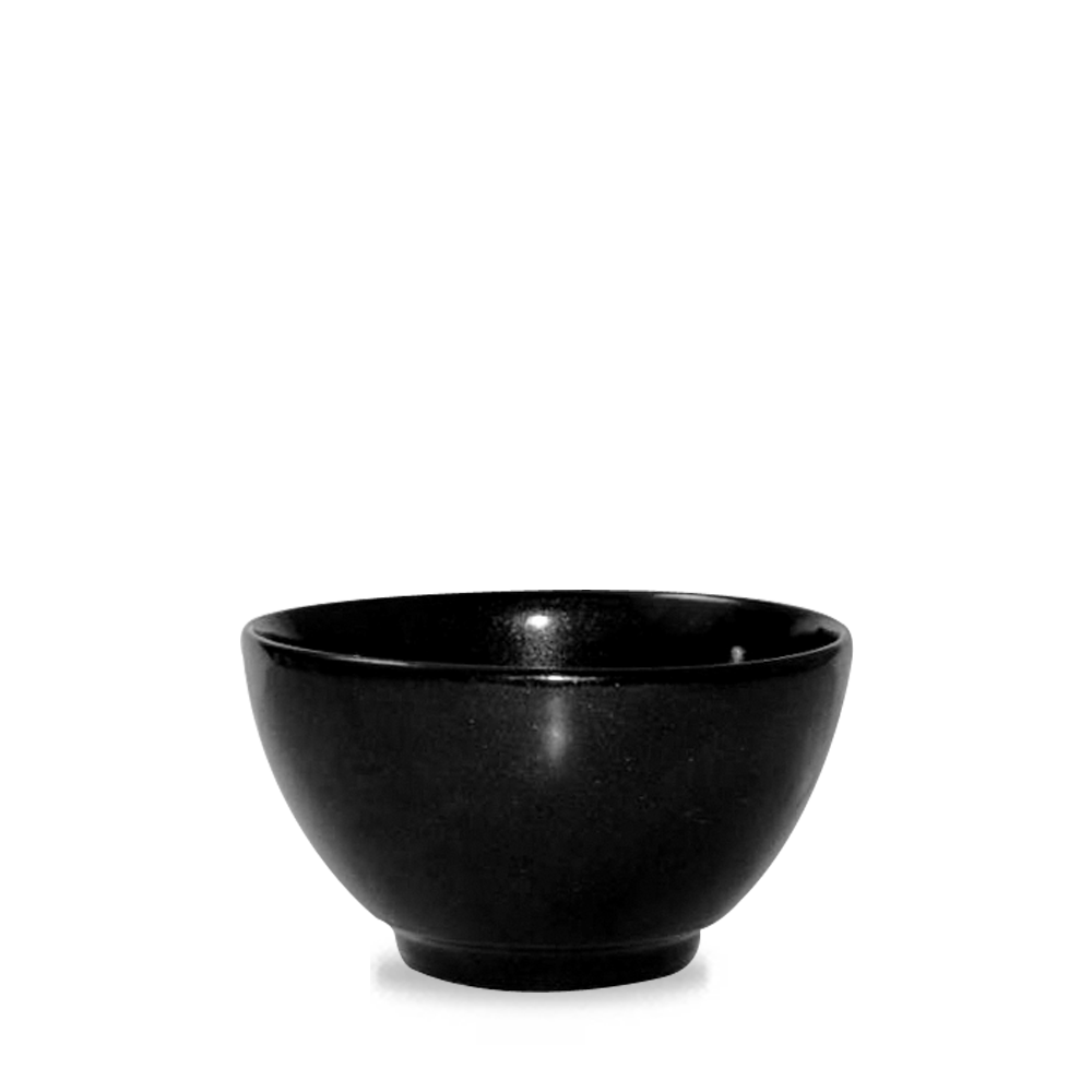 Schwarze Schüssel auf weißem Hintergrund.