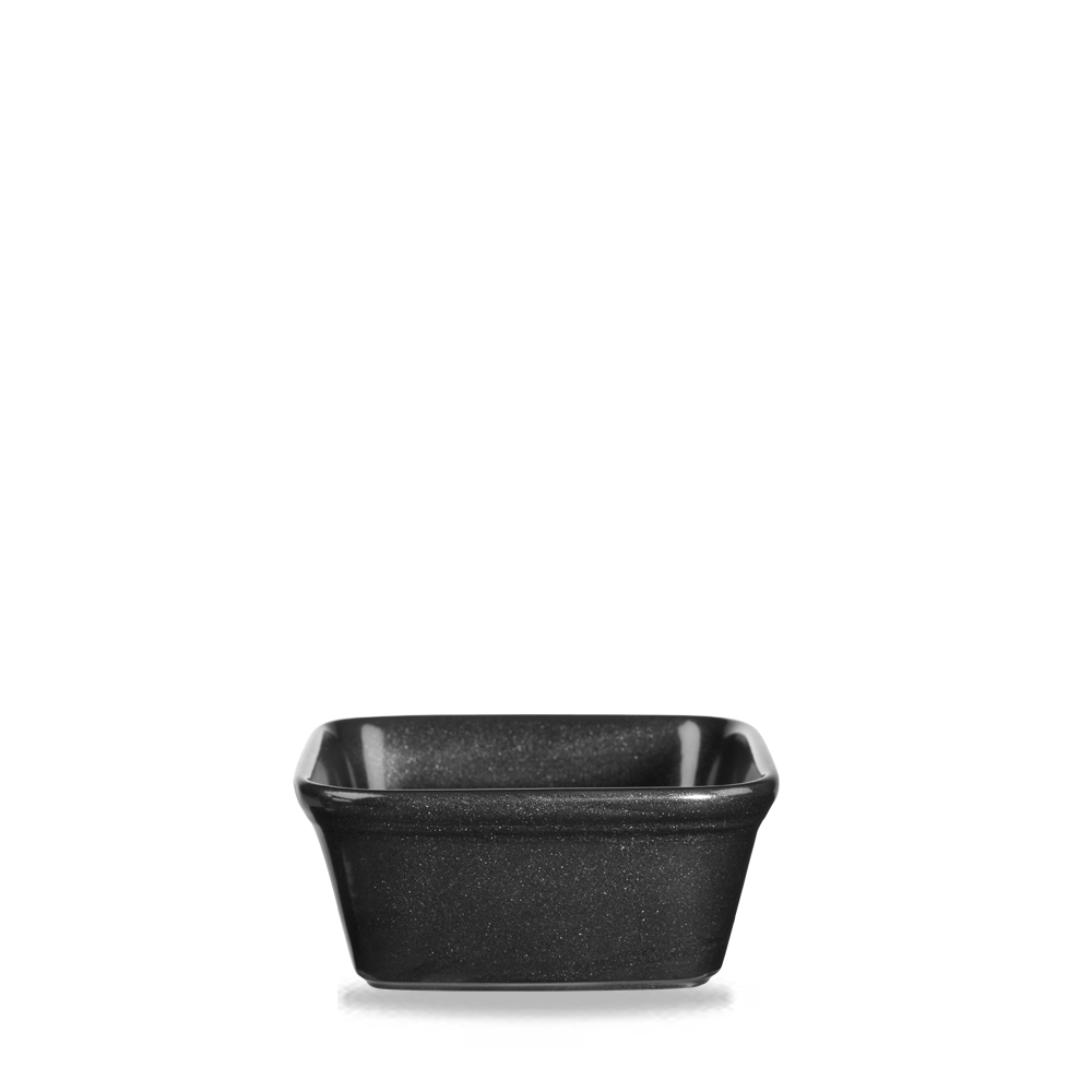 Schwarze, rechteckige Schale, leer.