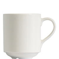 Weiße Tasse mit Henkel.