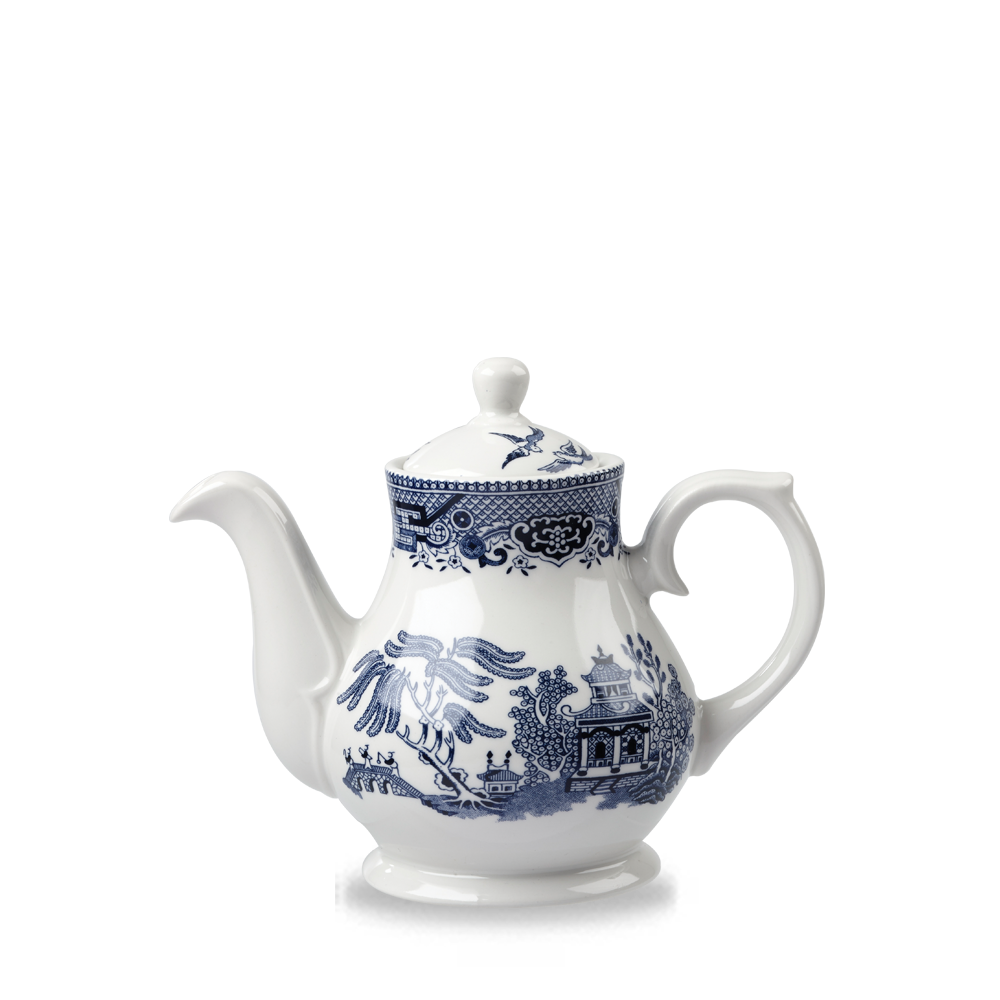 Teekanne mit blauem Muster.