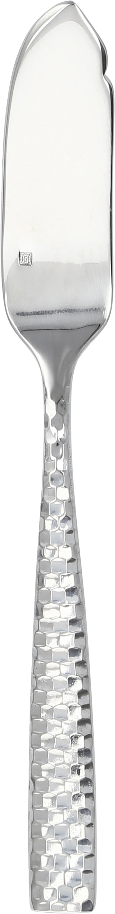 Silberner Tortenheber mit Muster.