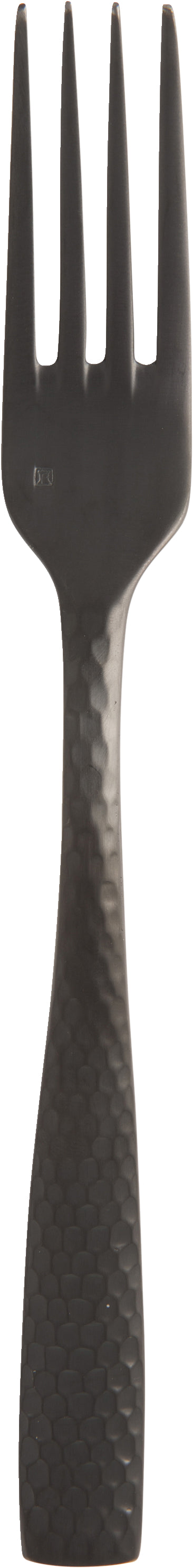 Schwarze Gabel mit gehämmertem Griff.