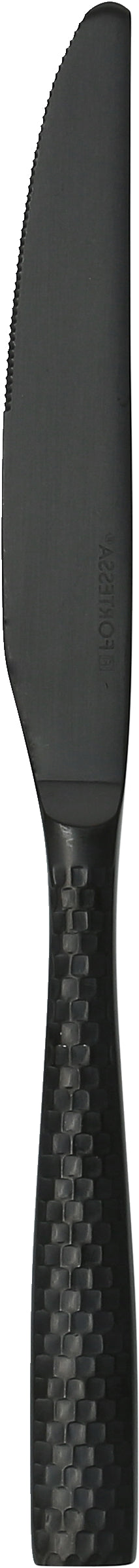 Schwarzes Messer mit gezackter Klinge.
