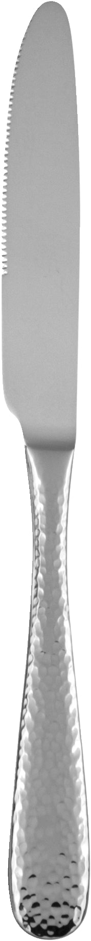 Metallisches Buttermesser mit gehämmertem Griff.